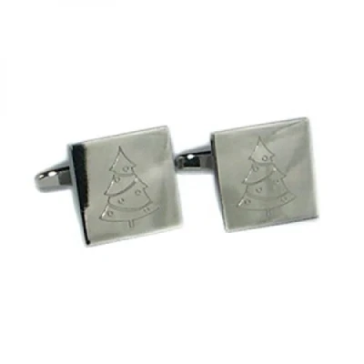 Image of Christmas Tree Engraved Cufflinks Presented in a Cufflink Box