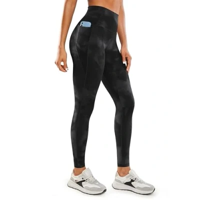 Image of CRZ Yoga Women&#039;s Butterluxe 28&#039;&#039; Gym Leggings with Pockets High Waisted Workout Buttery Soft Black Tie Dye Flowers 10
