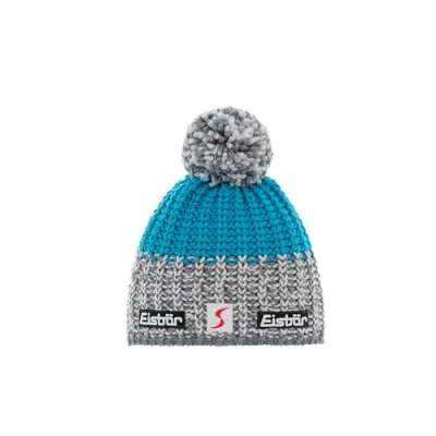 Image of Eisbär Refocus Skipool Pompom Hat Wool Beanie Winter (One Size Blue Grey)