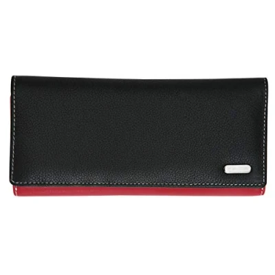 Image of Felda Genuine Leather Wallet for Women Ladies Purse, RFID Wallets Compact Zipped Coin Compartment and 23 Card Slots, Red/Black Purse