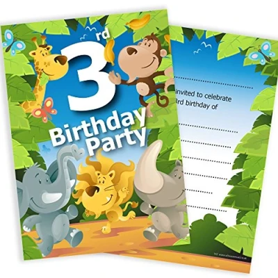 Image of Olivia Samuel 20 x 3rd Birthday Party Jungle Themed Animal Invitations from Ready to Write with Envelopes