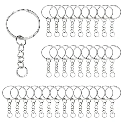 Image of 32 PCS Keychain Rings, Metal Keyring Blanks Split, Keyring, 25 mm Key Ring Hoops with Open Jump Rings and Chain for Crafts DIY, Lanyards, Jewelry Making