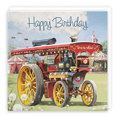 Image of Hunts England Vintage Traction Engine Birthday Card Steam Tractor Milo&#039;s Gallery Collection Open Male Men&#039;s For Him Men