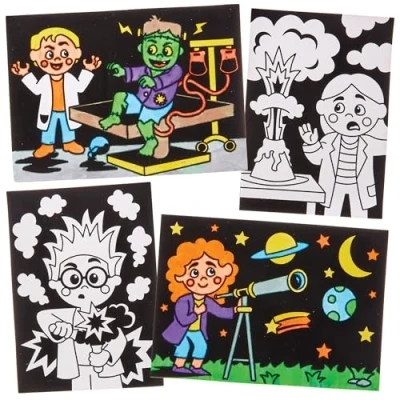 Image of Baker Ross FN064 Scientists Experiment Fuzzy Art Scenes Pack of 10, Colouring Arts and Crafts Kits for Kids