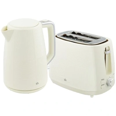 Image of HOMCOM Kettle and Toaster Set, 1.7L 3000W Fast Boil &amp; 2 Slice Kitchen Set with 7 Level Browning Controls, Defrost, Reheat, Dry Protection, Cream White