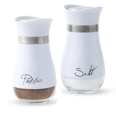 Image of Pack of 2 Salt and Pepper Pots Shaker Set Pot Kitchen Accessories (White)