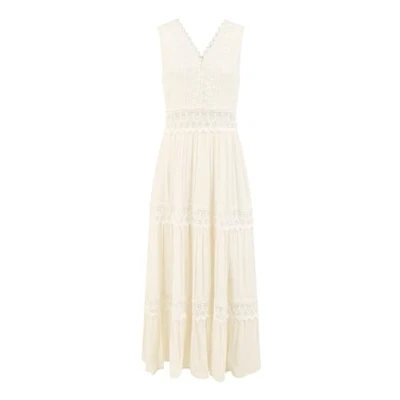 Image of Yumi White Lace Trim Cotton Midi Sun Dress M