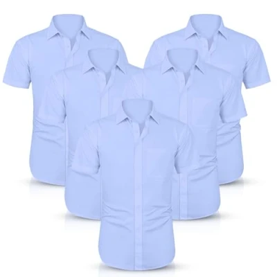Image of ND Boys Half Sleeve School Shirt Classic Fit, Easy Iron, Soft Cotton Blend, Uniform for White (UK, Alpha, One Size, Regular, 15&quot; Neck Year [14 15], Sky Blue Pack 5)