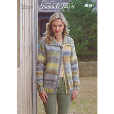 Image of James C Brett JB554 Knitting Pattern Womens Collared Cardigan in Marble Chunky