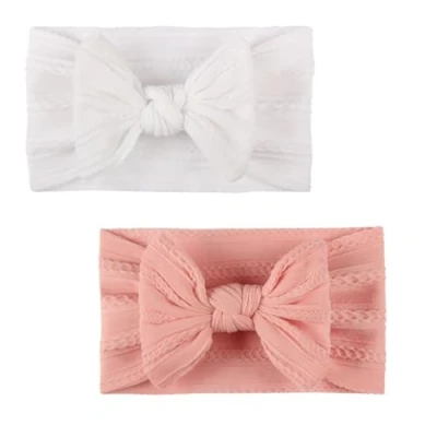 Image of 2 Pcs baby Bows,Elastic Nylon Bow Hair Bands,Soft Wide Babies Turban Headband,Elastic Headbands Bows,Headbands for Newborn Girl Infant Toddler.(Pink,White)