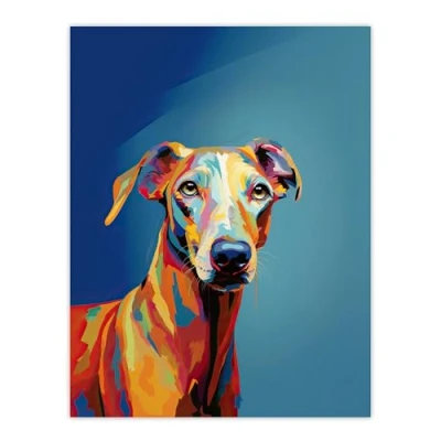 Image of Artery8 Greyhound Dog Lover Gift Pet Portrait Orange Blue Artwork Painting Large Wall Art Poster Print Thick Paper 18X24 Inch