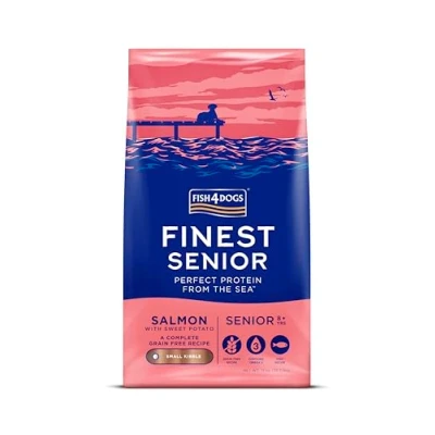 Image of Fish4Dogs Finest Salmon and Sweet Potato Senior Dog Food Natural, Hypoallergenic Great for Healthy Skin Coat Rich in Omega 3, 6 9 (Small Kibble 12kg)