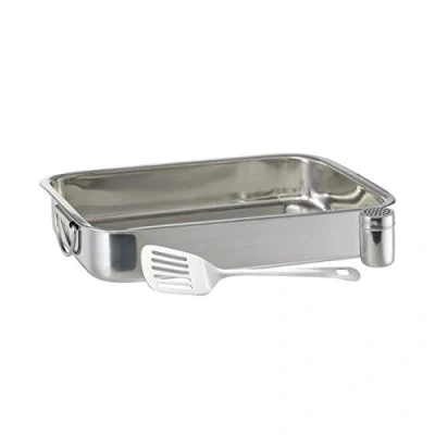 Image of Relaxdays Stainless steel roaster set with spatula and cheese watering can, silver, 7 x 38 27 cm