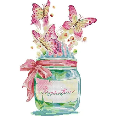 Image of Awesocrafts Cross Stitch Stamped Kits Butterfly Bottle of Inspiration Easy Patterns Stitching Embroidery Needlework Kit Supplies