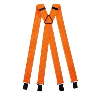 Image of Olata Men’s Hi Vis Reflective Braces/Suspenders with Extra Wide Straps 4cm, Black Clips, X Shape, Orange