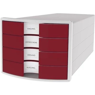 Image of HAN 1012 17 Impuls Drawer Box DIN A4/C4 4 Closed Drawers Red