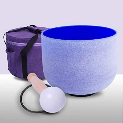 Image of ENERGYSOUND 432 Hz G Throat Chakra Blue Colored Frosted Quartz Crystal Singing Bowl 8 inch (20 cm) + Carrier bag mallet &amp; O ring included