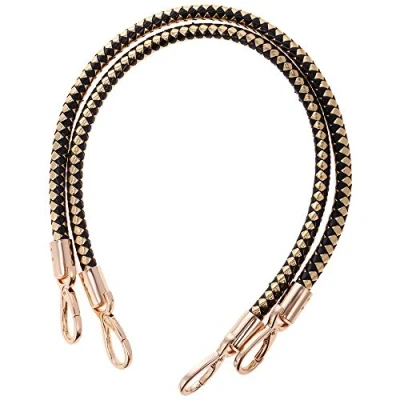 Image of POFET 1 Pair Shoulder Bag Replacement Handles Handbag Leather Braided Rope Straps with Metal Swivel Hooks Black&amp;Golden