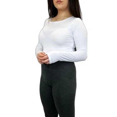 Image of Womens Crop Long Sleeve T Shirt Ladies Short Plain Basic Round Neck Shirts Top 8 14 White