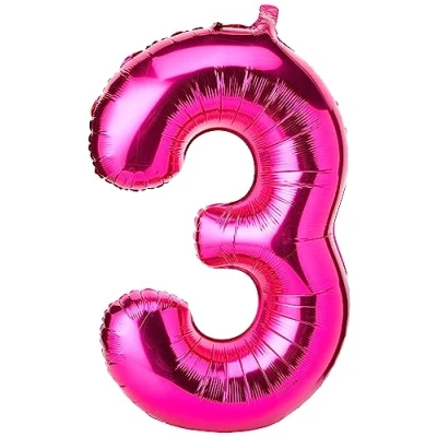 Image of Pink Number 3 Shaped Large Foil Balloon (86cm) 1 Piece Perfect for Birthday Parties and Special Events