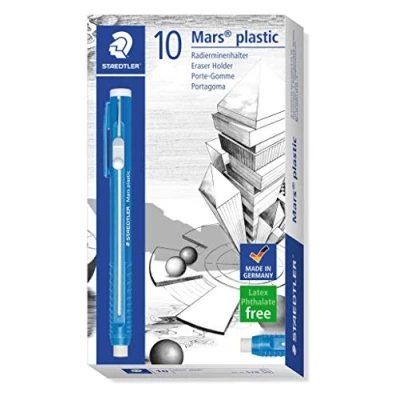Image of Staedtler Mars Plastic 528 50 Radierminenhalter Pack of 10 in Cardboard Case, Blue