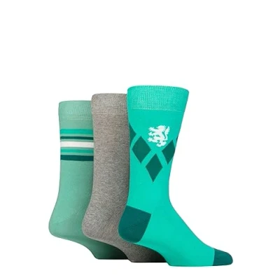 Image of Mens 3 Pair Pringle Cotton and Recycled Polyester Patterned Socks Large Diamonds Green 7 11