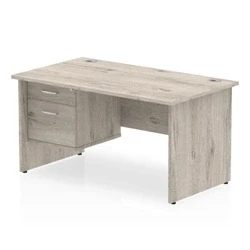 Image of Impulse 1400x800 Desk Grey Oak Panel Leg + Fixed Pedestal
