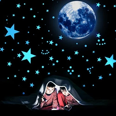 Image of GWAWG Glow in The Dark Stars, Luminous Fluorescent Stars Moon Wall Sticker Kids Room Dot Decoration