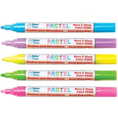 Image of Baker Ross Pastel Deco &amp; Glass Paint Pens Pack of 5, Easter Crafts, Craft For Kids (AT480)