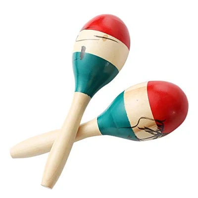 Image of Maracas Large Colorful Wood Rumba Shakers Rattle Hand Percussion of Sand the Hammer Great Musical Instrument with Salsa Rhythm For Party,Games (Colorful)