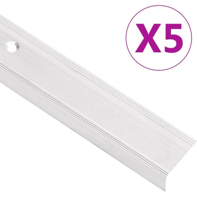 Image of vidaXL Stair Nosings in L shape 5 pcs Aluminium 90 cm Silver