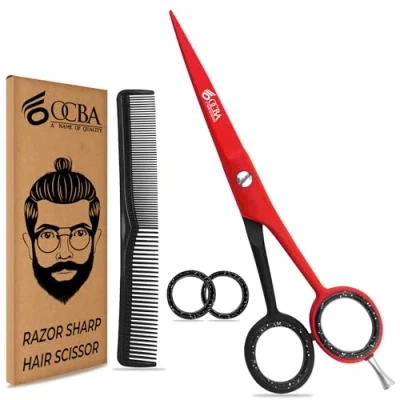 Image of OCBA Professional 6&quot; Hairdressing Scissor Sharp Hair Cutting Scissors for Barbers Hairdressers &amp; Stylists Beard Haircut Men Women (Red Black)
