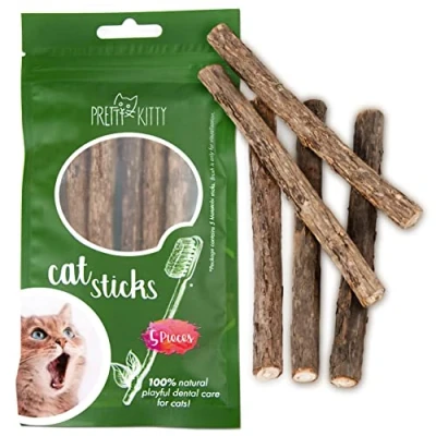 Image of Cat Dental Chew Sticks: 5x Premium Matatabi Sticks as Toothbrush Toy Natural Silvervine for Cats, Chews Teeth Cleaning Toys Indoor Cats PrettyKitty