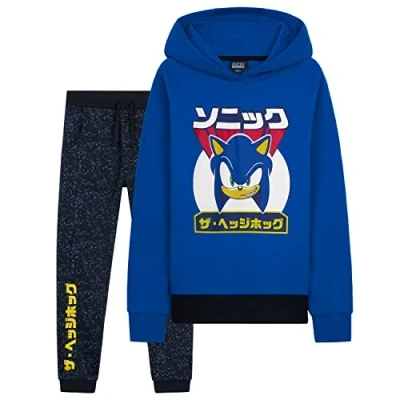 Image of Sonic THE HEDGEHOG Boys Tracksuit, Hoodie and Joggers Set for Kids 4 12 Years Activewear Lounge Wear Gifts (Blue, 7 8 Years)