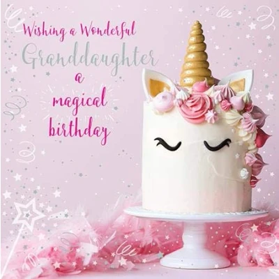 Image of Ling Design Greetings Card Wishing a Wonderful Granddaughter Magical Birthday Unicorn Cake