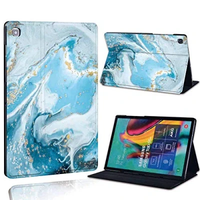 Image of FINDING Case Fit Samsung Galaxy Tab A 10.1 2019 T510 T515 Tablet Printed PU Flip Leather Smart Lightweight Shell Stand Cover for (blue wave marble)