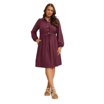 Image of EVANS Curve Red Belted Shirt Dress Women&#039;s Plus Size