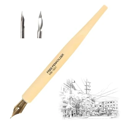Image of SAYEEC Dip Pen Set, Wooden Handler Artist Cartoon Set Calligraphy Pens With 3 Nibs Great for Manga/Comic/Calligraphy/Word Art/Pen and Ink Drawing