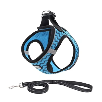 Image of Suredoo Soft Mesh Dog Harness and Leash Set, Step in Reflective Breathable Padded Pet Puppy Vest Comfort Training Walking for Small Dogs Cats (Blue Wave, L)