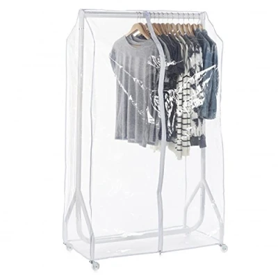 Image of Shopfitting Warehouse Gloss White Heavy Duty Clothes Rail with Clear Cover 3ft wide