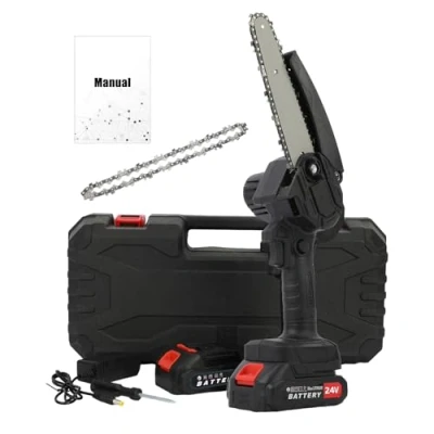 Image of Mini Chainsaw Cordless, 6 Inch Electric Chainsaw, 650W Battery with Strong Motor, Cordless 2 x Batteries, for Cutting Wood Trimming and Woodworking (Black)