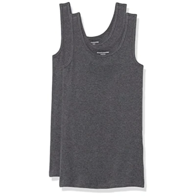 Image of Amazon Essentials Women&#039;s Slim fit Tank, Pack of 2, Charcoal Heather, S