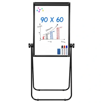 Image of Stand White Board 90x60cm Magnetic Dry Erase Flipchart Easel Whiteboard Double Sided Portable