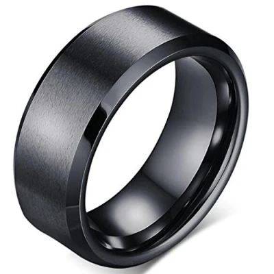 Image of 8mm Stainless Matte Brushed Classical Simple Plain Wedding Band Ring (Black, 6)