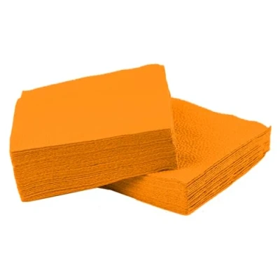 Image of Orange Napkins 100 4 Fold 2 ply 33 x 33cm Luncheon for Parties and Events Serviettes Strong, Durable Sleek Napkin