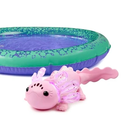 Image of Fingerlings Interactive Baby Axolotl with Inflatable Pool, Alix, Swims and Lights Up in Water, Rainbow Tell Your Mood (Ages 5+)