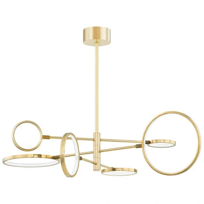 Image of Saturn 6 Light Led Chandelier Brass, Glass And Metal