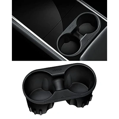 Image of JOWUA Center Console Cup Holder for tesla model 3 / Y, Silicone, washable Black