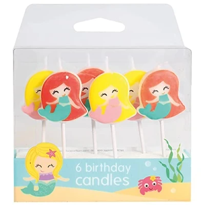 Image of Baked With Love Mermaid Cake Candles, Bright Birthday Decorations Pack of 6 70 mm