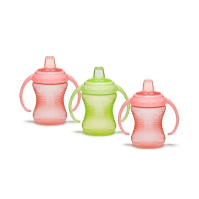 Image of Munchkin Mighty Grip Trainer Cups Toddler &amp; Baby Bottle BPA Free Non Spill Leakproof Weaning Cup from 6+ Months 8oz/236ml 3 Pack Pink Green